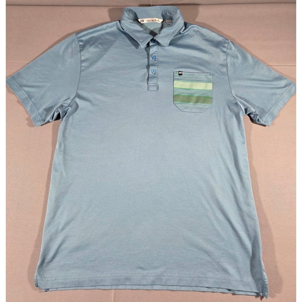 Travis Mathew Shirt Mens Large Blue Green Pocket Stretch Performance Golf Polo